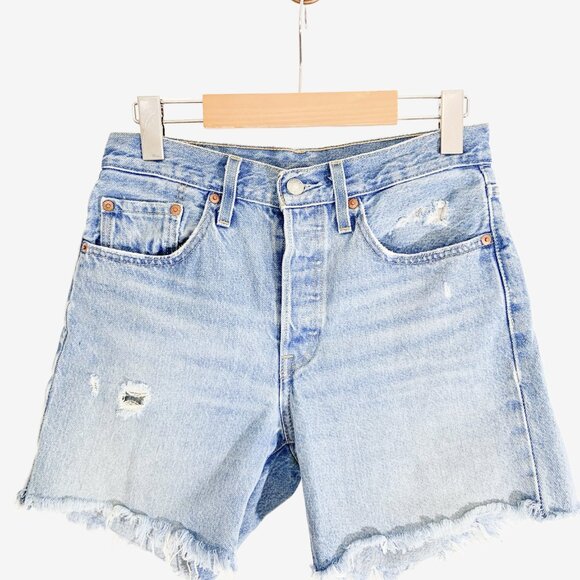 LEVI's 501s "90s Style Distressed Cut-Off High Rise Denim Shorts / 28 Inch Waist - Picture 6 of 7